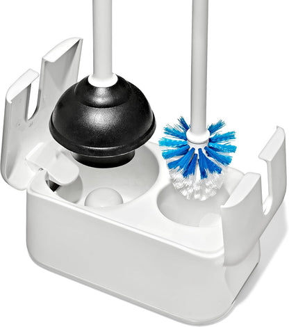 OXO Good Grips Toilet Brush & Plunger Set | Two Bathroom Essentials in one Space-Saving Canister | Toilet Bowl Cleaner and Plunger with Holder, Perfect for Small bathrooms