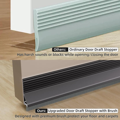 39” Under Door Draft Stopper with Brush,Bottom of Door Sweeps for Exterior & Interior,Gap Filler Sound Blocker Seal Strip,Draft Guard Dust Stopper(Black)