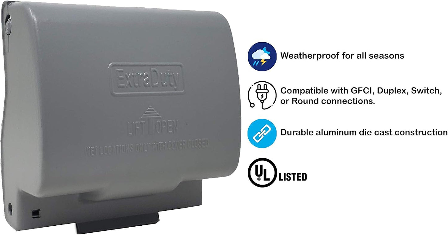 Sealproof 1-Gang Vertical Metal Weatherproof Lockable While In Use Outdoor Outlet Receptacle Cover, 7-in-1 Configurations