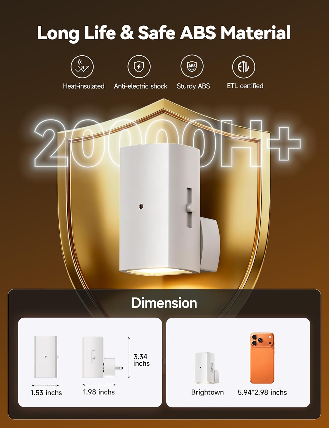 Brightown 2 Pack Night Lights Plug Into Wall, Modern Night Light with Rotating Plug, Dusk to Dawn Sensor, 0-100LM Stepless Dimming Nightlights, Home Decor for Hallway Bedroom Bathroom, Soft White