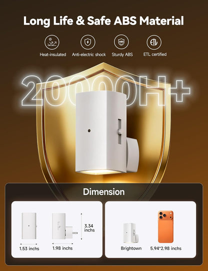 Brightown 2 Pack Night Lights Plug Into Wall, Modern Night Light with Rotating Plug, Dusk to Dawn Sensor, 0-100LM Stepless Dimming Nightlights, Home Decor for Hallway Bedroom Bathroom, Soft White
