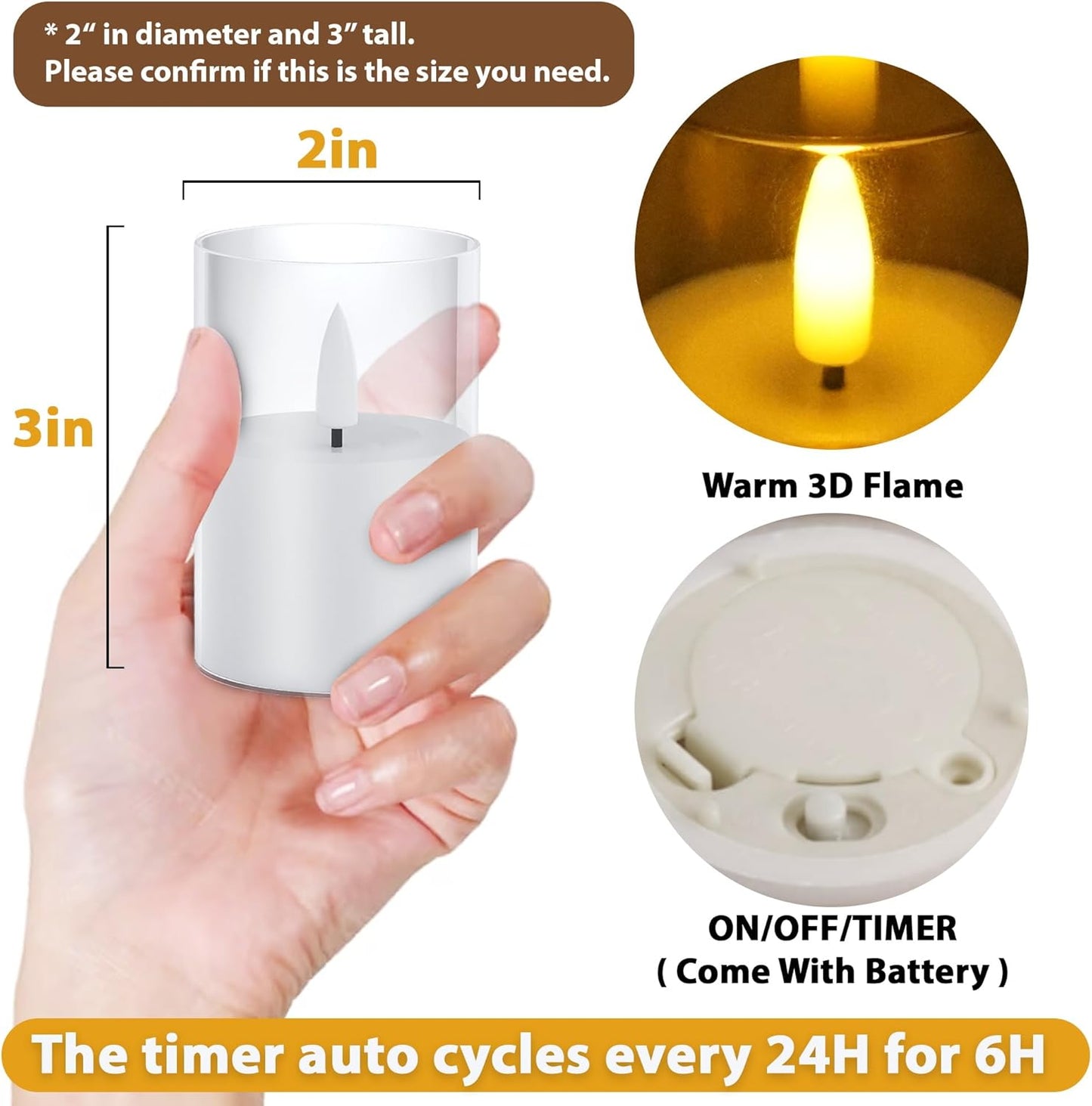 VIODAIM 12Pack Flickering Flameless LED Candles with Remote & Timer, Battery Powered - Small Pillar & Votive, Clear (2"X3")