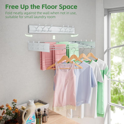 Foldable Wall Mounted Space-Saving Drying Rack, 23.5 In Rustproof Stainless Steel Laundry Hanger with 50 Lbs Heavy Duty Reinforced Rods for Wet Towels & Heavy Clothes, Fits Apartment Bathroom RV,White