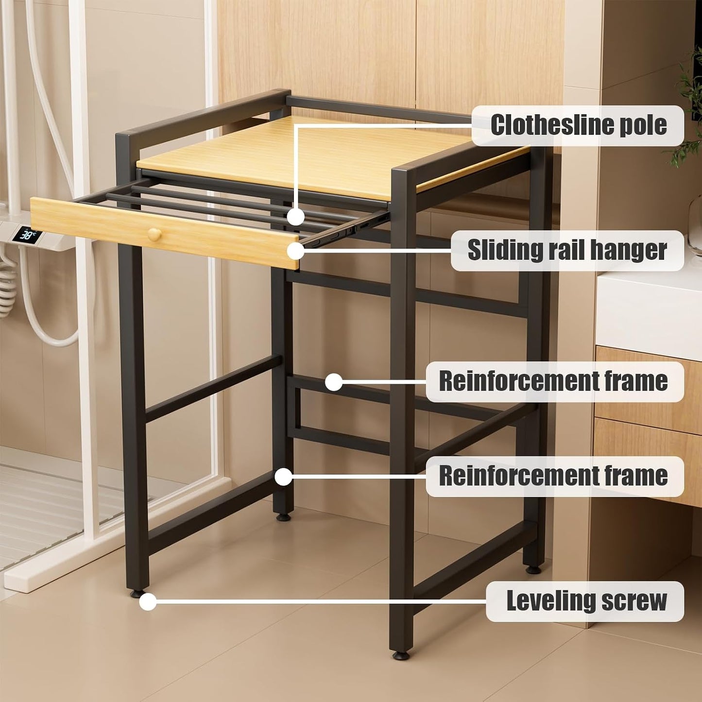 Washer Dryer Shelf Over The Washer Storage Shelf, Washing Machine Storage Utility Rack with Countertop, Height Adjustable Washing Machine Storages Stand White