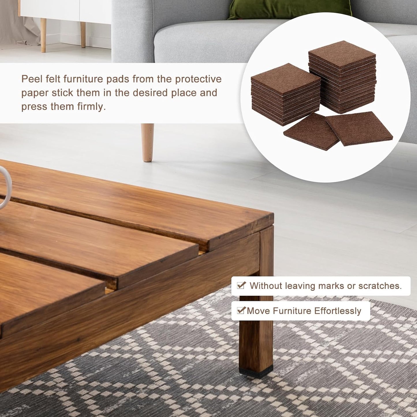 uxcell Furniture Pads, 24Pcs 1.5" - Square Self Adhesive Felt Furniture Pads, Floor Protectors for Furniture Feet Chairs Legs Hardwood Floors (Black)