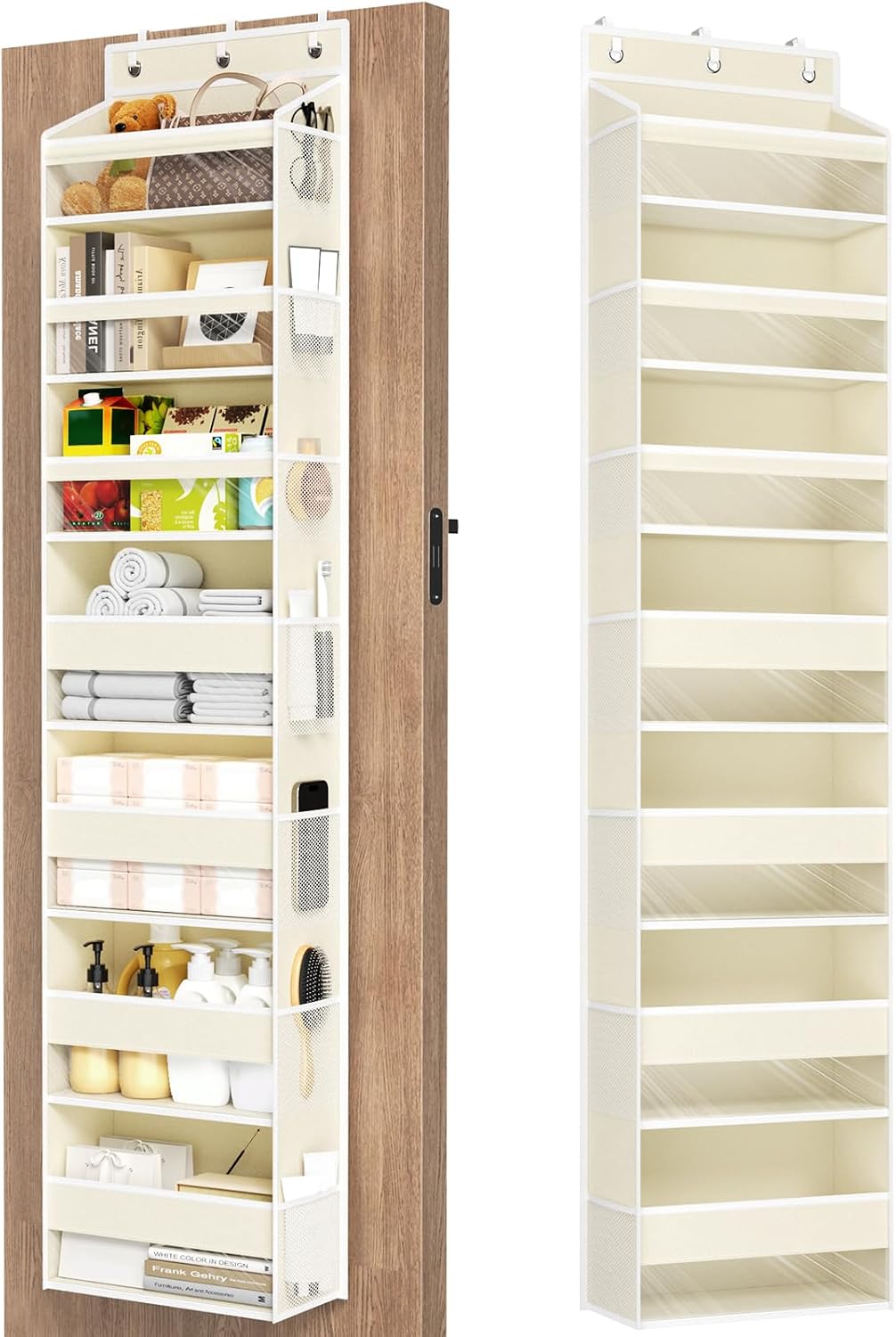 6 Tiers Over The Door Organizer, Heavy Duty Hanging Organizer Storage with Large Capacity Pockets, Behind Door Storage Hanging Shelves for Closet Wall Bathroom Bedroom Nursery Pantry, 1 Pack Grey