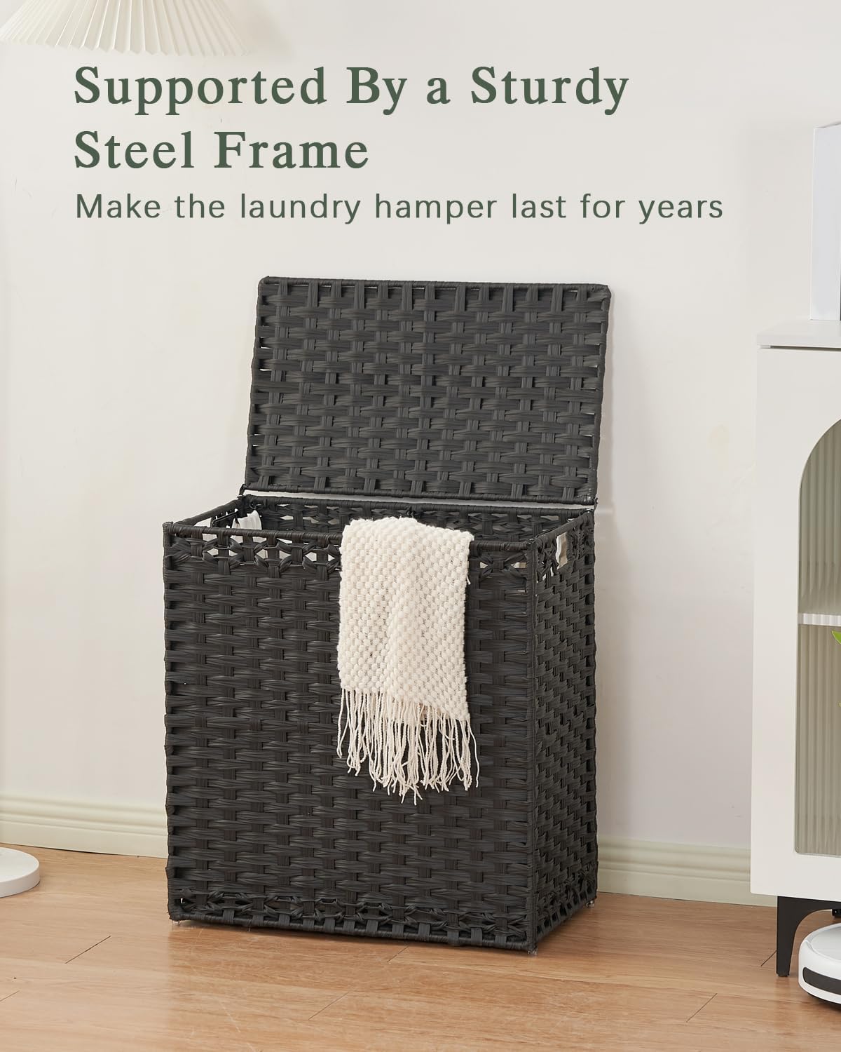 SETVSON Laundry Hamper with Lid Laundry Basket 132 L (35 Gal) Wicker Clothes Hamper, Handwoven Rattan Hamper with Handles and 4 Removable Liner Bags, 6 Mesh Bags for Laundry Bedroom Natural