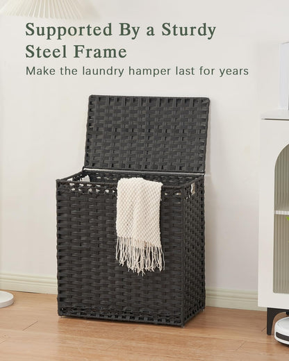 SETVSON Laundry Hamper with Lid Laundry Basket 132 L (35 Gal) Wicker Clothes Hamper, Handwoven Rattan Hamper with Handles and 4 Removable Liner Bags, 6 Mesh Bags for Laundry Bedroom Natural