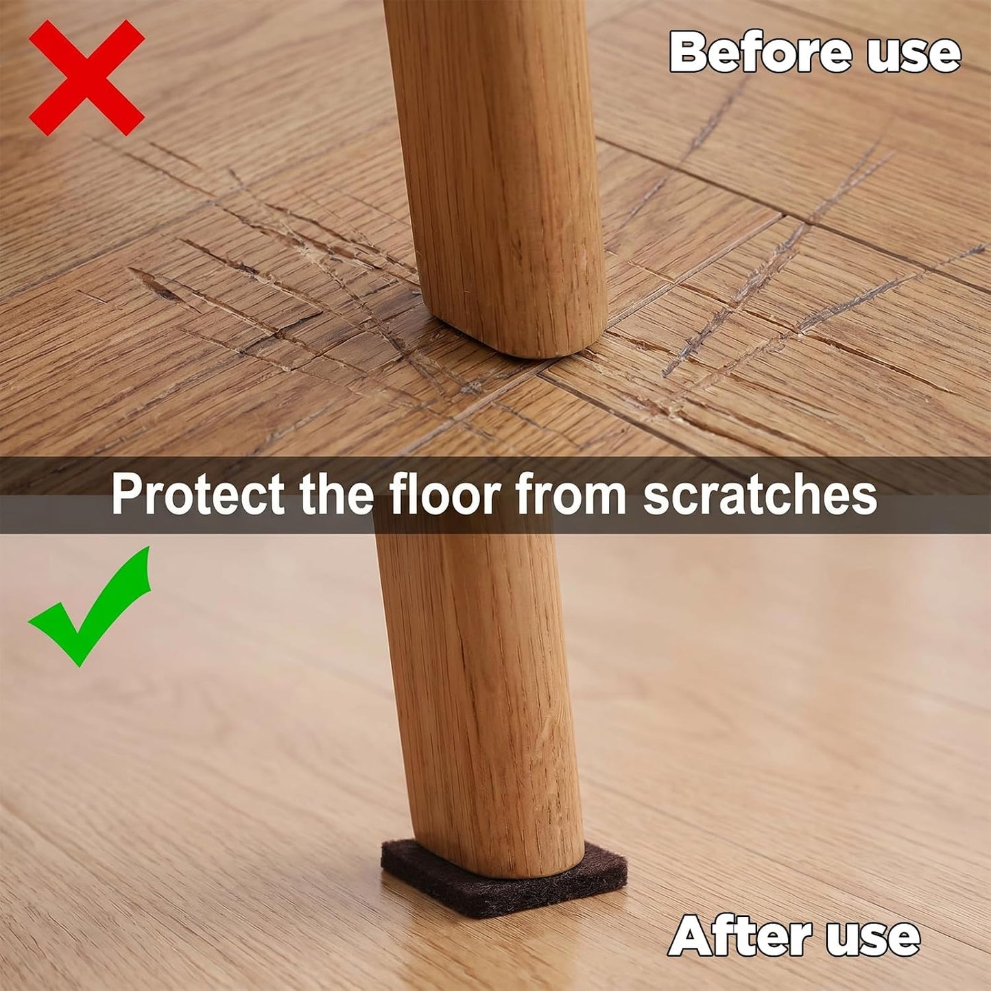 12 PCS Square Felt Pads for Chair Legs, 2 × 2 Inch Thick Adhesive Felt Pads | Non Scratch Furniture Pads for Hardwood Floors, Brown