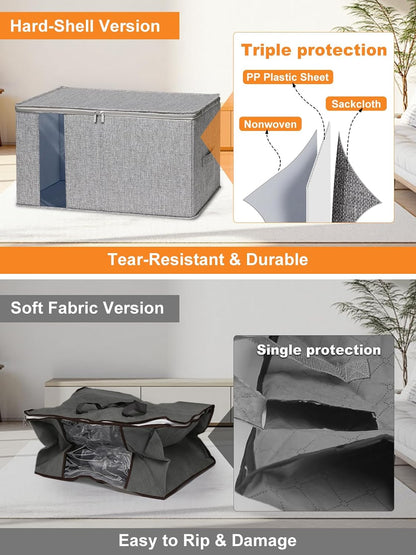 punemi Comforter Storage Bag, Large Blanket Storage Bags with Sturdy Structure, Zipper & 2 Handles for King/Queen Comforters, Quilts, Duvets, Pillows, Bedding and Clothes, 21.7x14.2x11.8in, 2 Pack