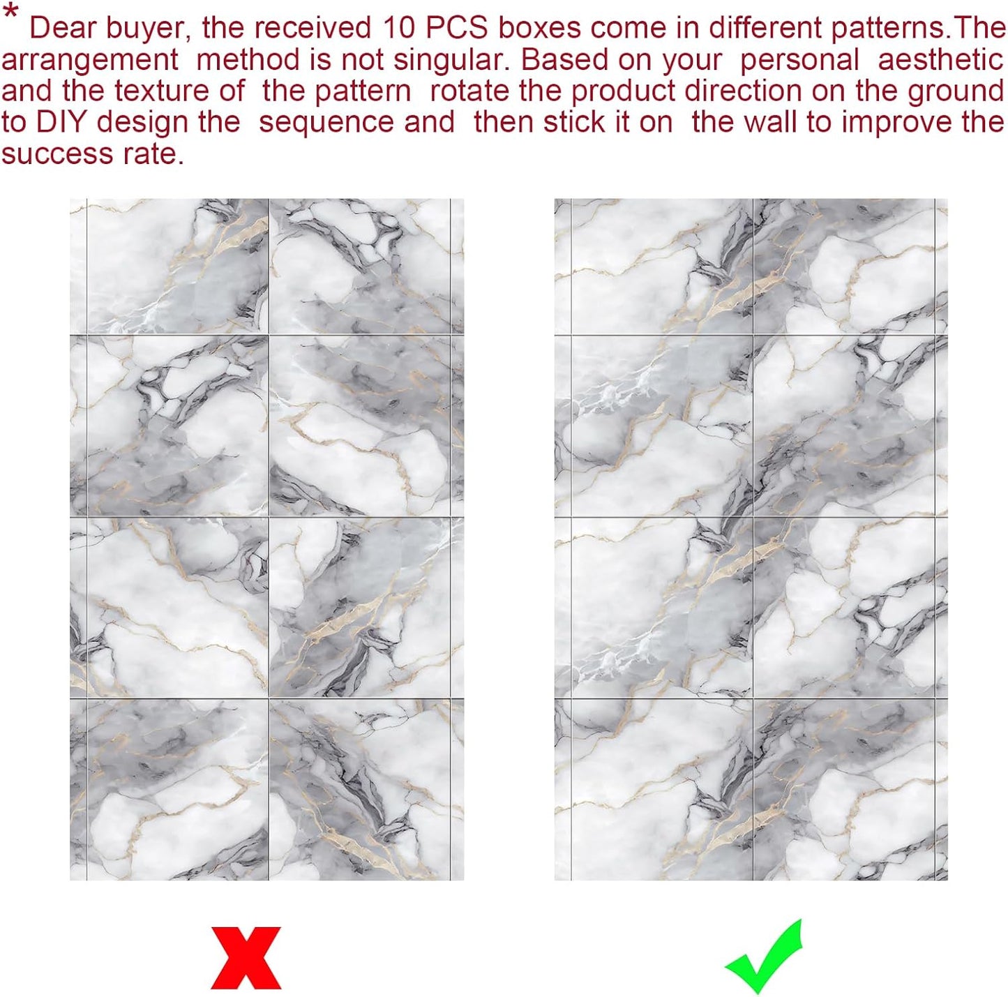 Chejiaye 10pcs Marble Peel and Stick Backsplash Waterproof Washroom Wall Panels, Peel and Stick Tile, PVC Foam Wall Panels for Kitchen,Bathroom,Living Room,Blue and Gold(Not Real Tile,11.8" x 11.8")