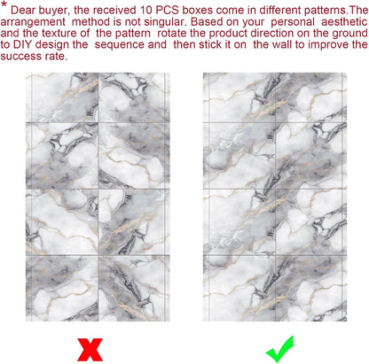 Chejiaye 10pcs Marble Peel and Stick Backsplash Waterproof Washroom Wall Panels, Peel and Stick Tile, PVC Foam Wall Panels for Kitchen,Bathroom,Living Room,Blue and Gold(Not Real Tile,11.8" x 11.8")