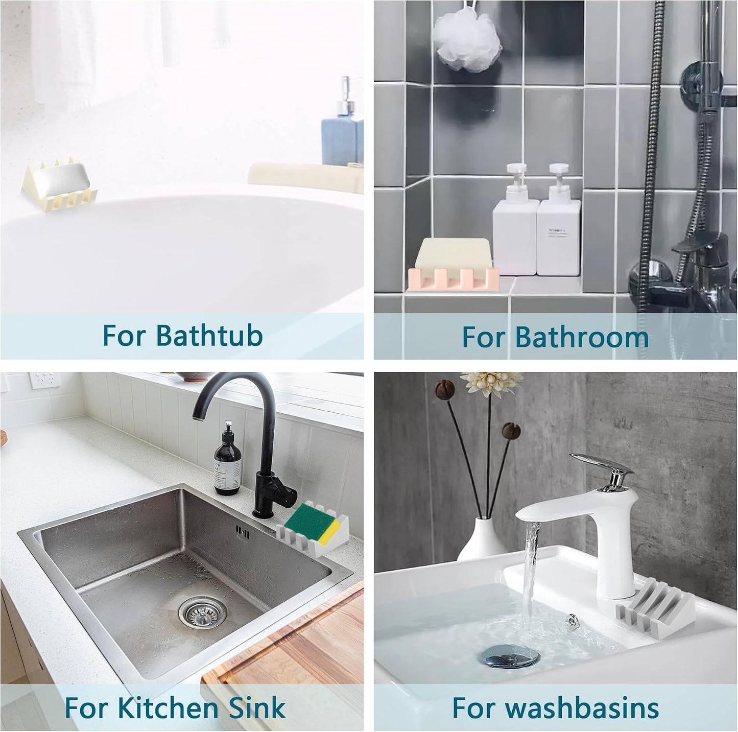 Soap Dish Holder for Shower with Suction Cup, Silicone Soap Holder & Saver Self-Draining Bar Soap Dish Keeps Soap Dry for Bathroom, Kitchen, Bathtub, Extends Soap Life (Black-1Pack)