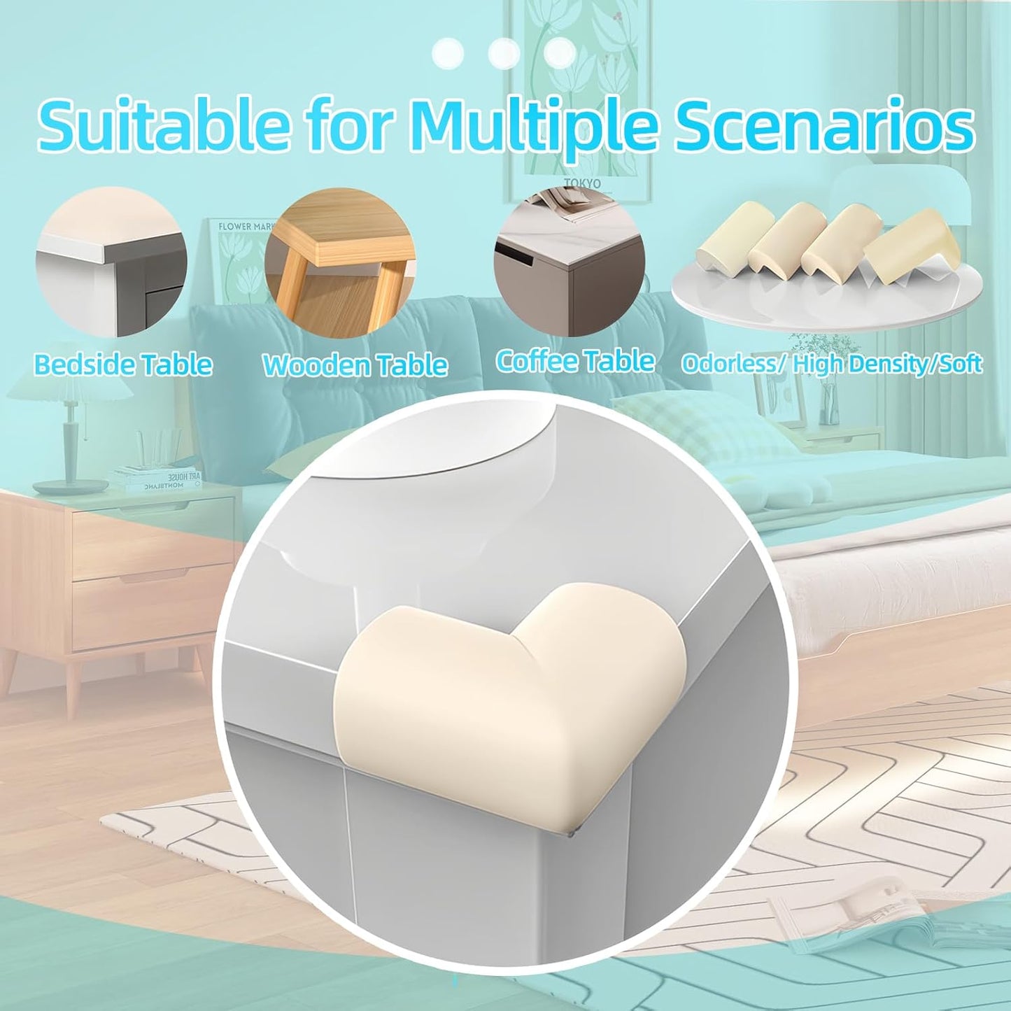 ZOMPAGO Baby Edge Protector Roll (6.56FT) & 8 Corner Guards - White Foam Furniture Corner Protectors - Baby Proof Corners and Edges for Table, Wall, Bed Frame - Baby Proofing Safety Bumpers