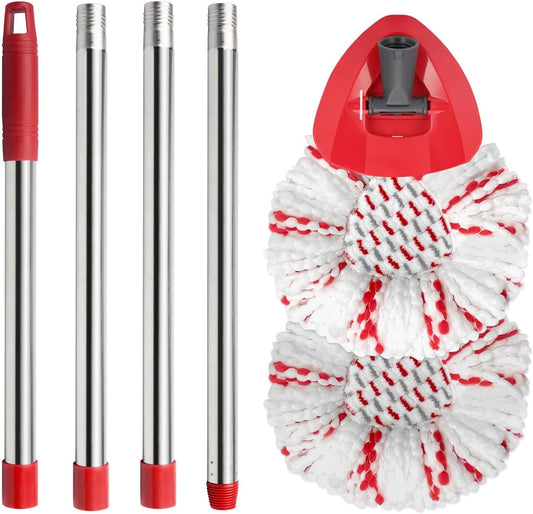 2 Spin Mop Head Replacement, 1 Base, 1 Mop Handle (30-58in) Combo Mops Set Compatible with OCedar EasyWring RinseClean Microfiber Mops (White (1-Tank System))