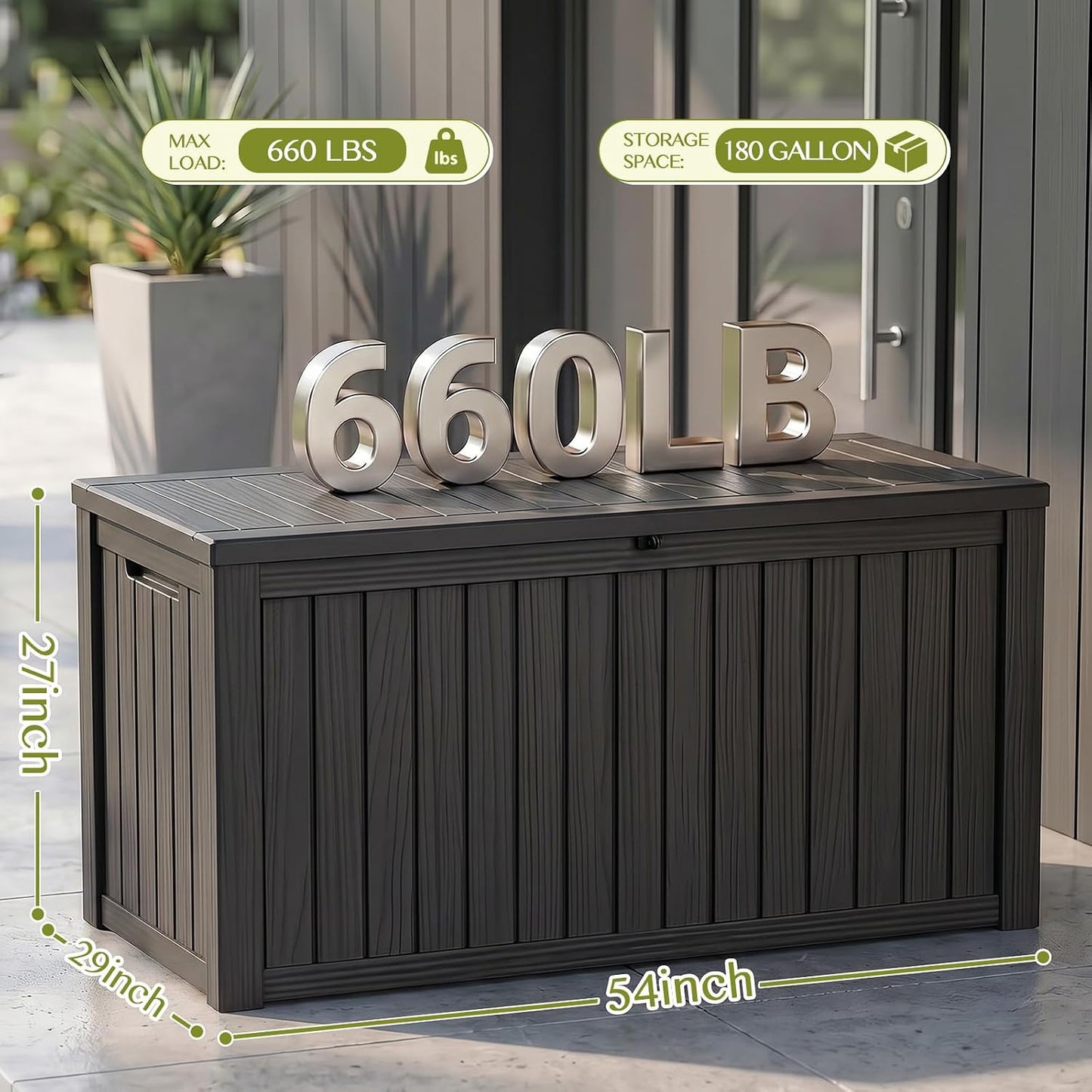 Waterproof Outdoor Storage Box Outside Deck Box Lockable Resin Bench UV Resistant Furniture Cushion Pool Tool Float Bin Patio Garden Porch (Black, 120 Gallon)