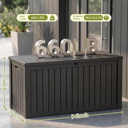 Waterproof Outdoor Storage Box Outside Deck Box Lockable Resin Bench UV Resistant Furniture Cushion Pool Tool Float Bin Patio Garden Porch (Black, 120 Gallon)
