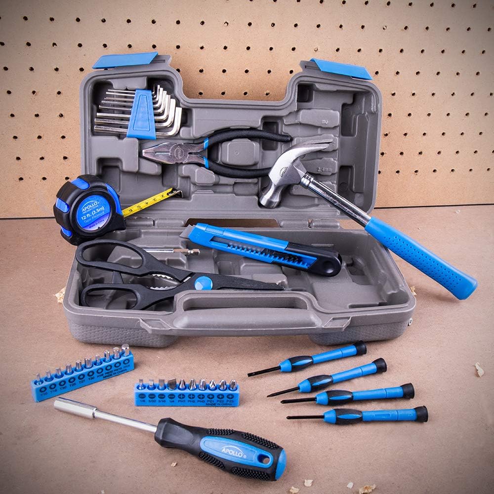 Apollo Tools Original 39 Piece General Household Tool Set in Toolbox Storage Case with Essential Hand Tools for Everyday Home Repairs, DIY and Crafts Red/Black - DT9706