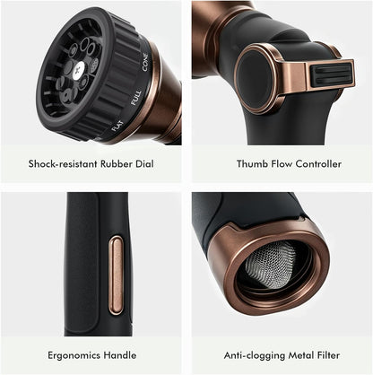 RESTMO Water Hose Nozzle Heavy Duty, Adjustable Hose Sprayer Thumb Control | Premium Zinc Alloy, 8 Adjustable Spray Patterns, Flow Control, TPR Rubberized, Ideal for Plants & Lawns, Cars & Pets, Black