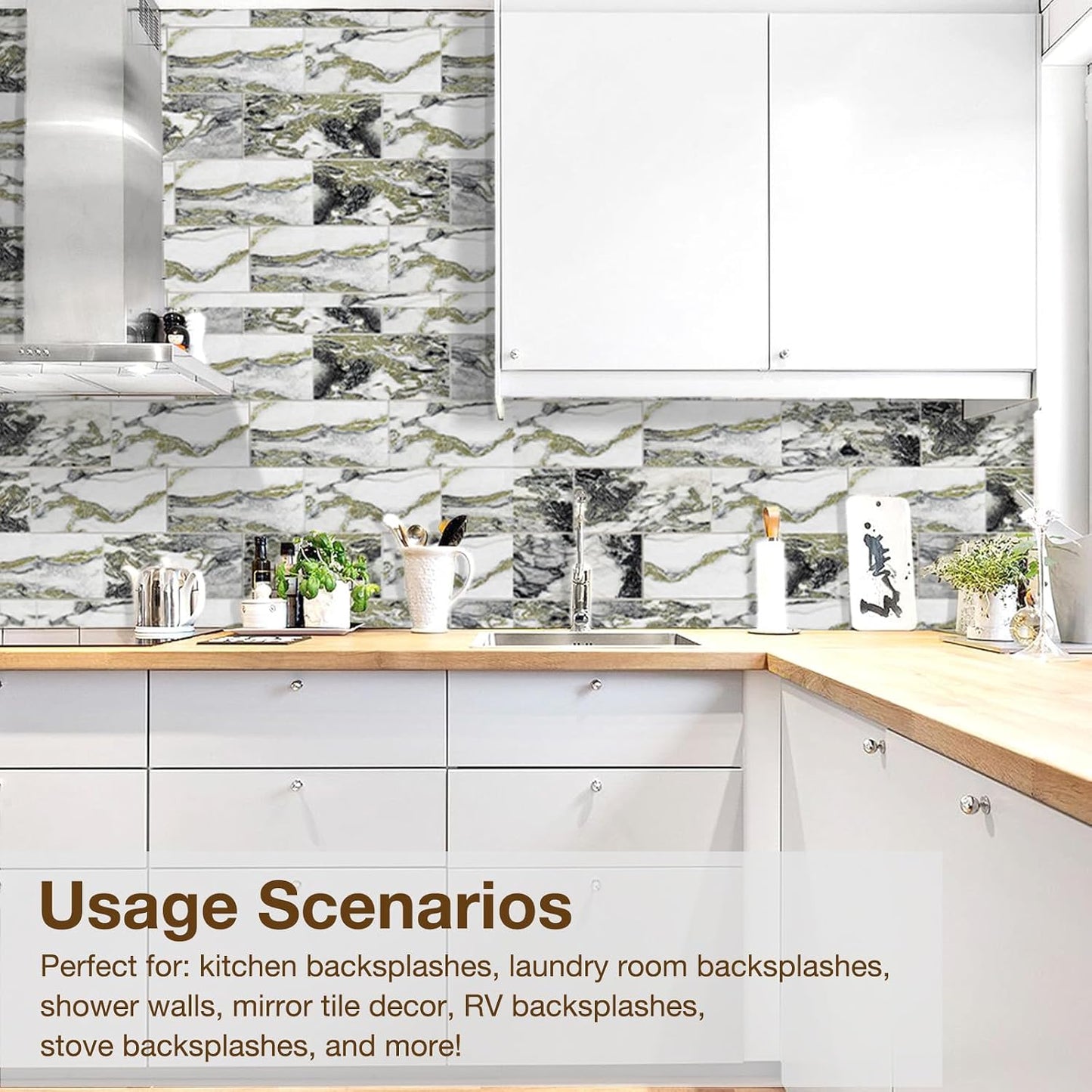 Havenly Peel and Stick Backsplash Tile for Kitchen & Bathroom Walls (White, 10 Tiles - 9.7 sq. ft. (0.9 m²))
