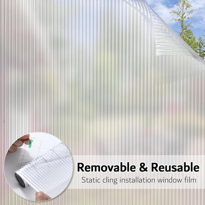 VELIMAX Reeded Glass Window Film, Window Privacy Film, Frosted Window Vinyl, 3D Decorative Decals Non Adhesive for Bathroom Living Room 17.7x78.7 inches