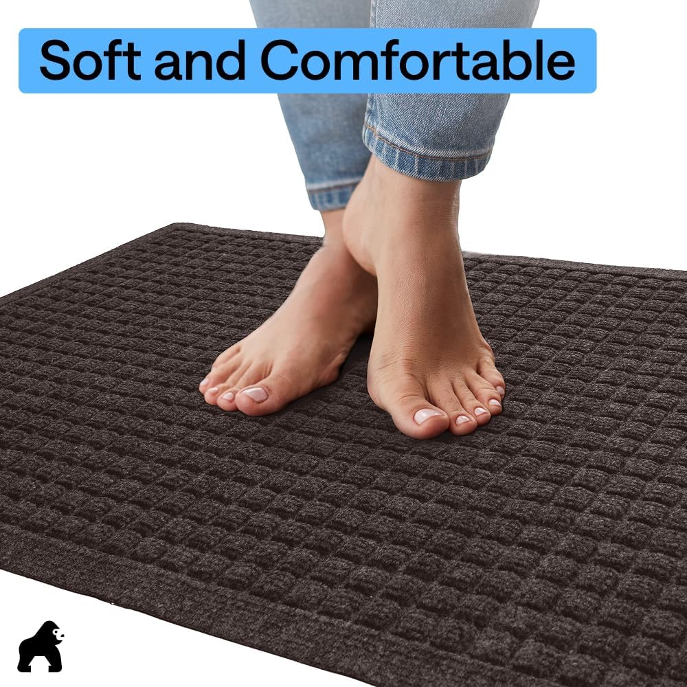 GORILLA GRIP® Ultra Absorbent Front Door Mat Outside Entrance, Traps Dirt and Moisture, HydroABSORB Indoor Outdoor Doormat Holds Up to 1.7 Cups Water, Stain and Fade Resistant Welcome Mat, 29x17 Black