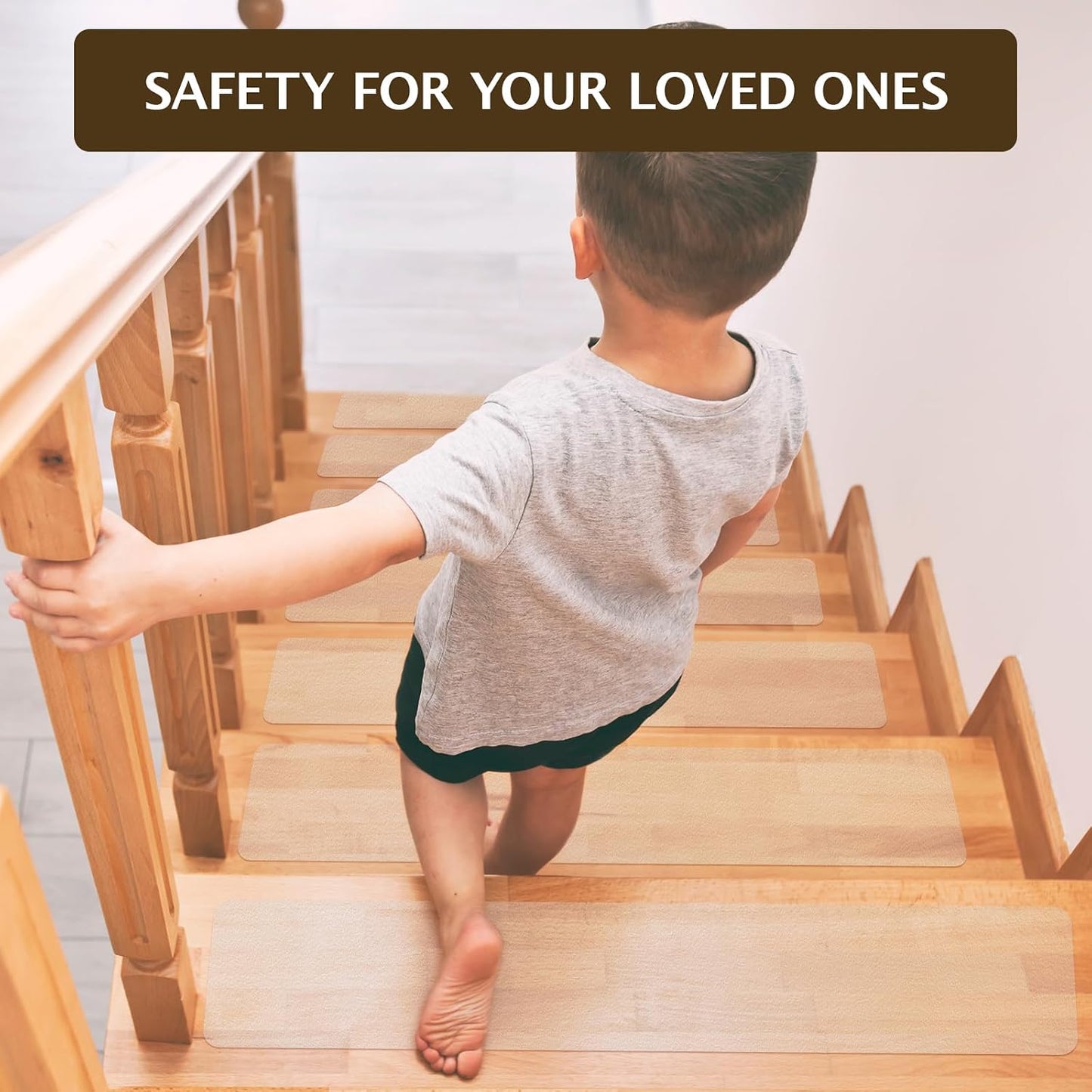 Clear Stair Treads Non Slip 30"x6", 18-Pack Anti Slip Strips for Wooden Steps Indoor, Transparent Adhesive Pre-Cut Step Grips, Safety for Elderly, Children and Dogs
