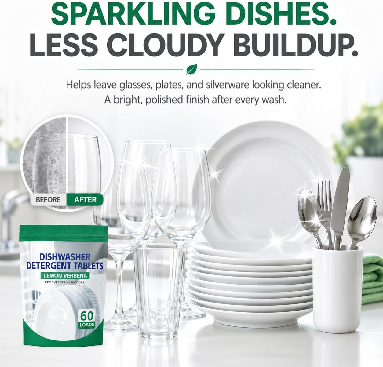 Premium Dishwasher Tablets - Lemon Verbena, 60-Count. Advanced Grease & Odor Removal Formula for Sparkling Clean Dishes. (120 Count (Pack of 2))