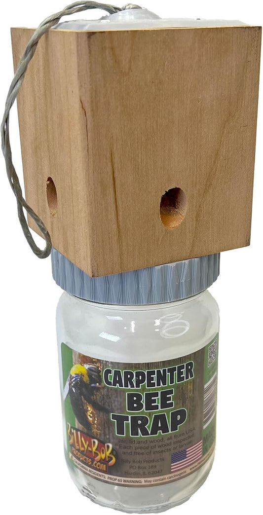 Billy Bob Carpenter Bee Trap - Made in the USA - Solid Wood Top - Outdoor Insect Trap for Carpenter Bees - Old Fashioned Mason Jar Design