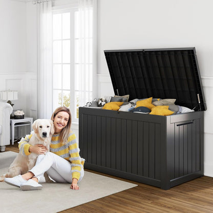 60 Gallon Outdoor Waterproof Storage Box, UV Resistant Resin Deck Box with Built-in Handle, Outdoor Storage Container for Patio Furniture, Garden Tools, Patio Cushions, Black