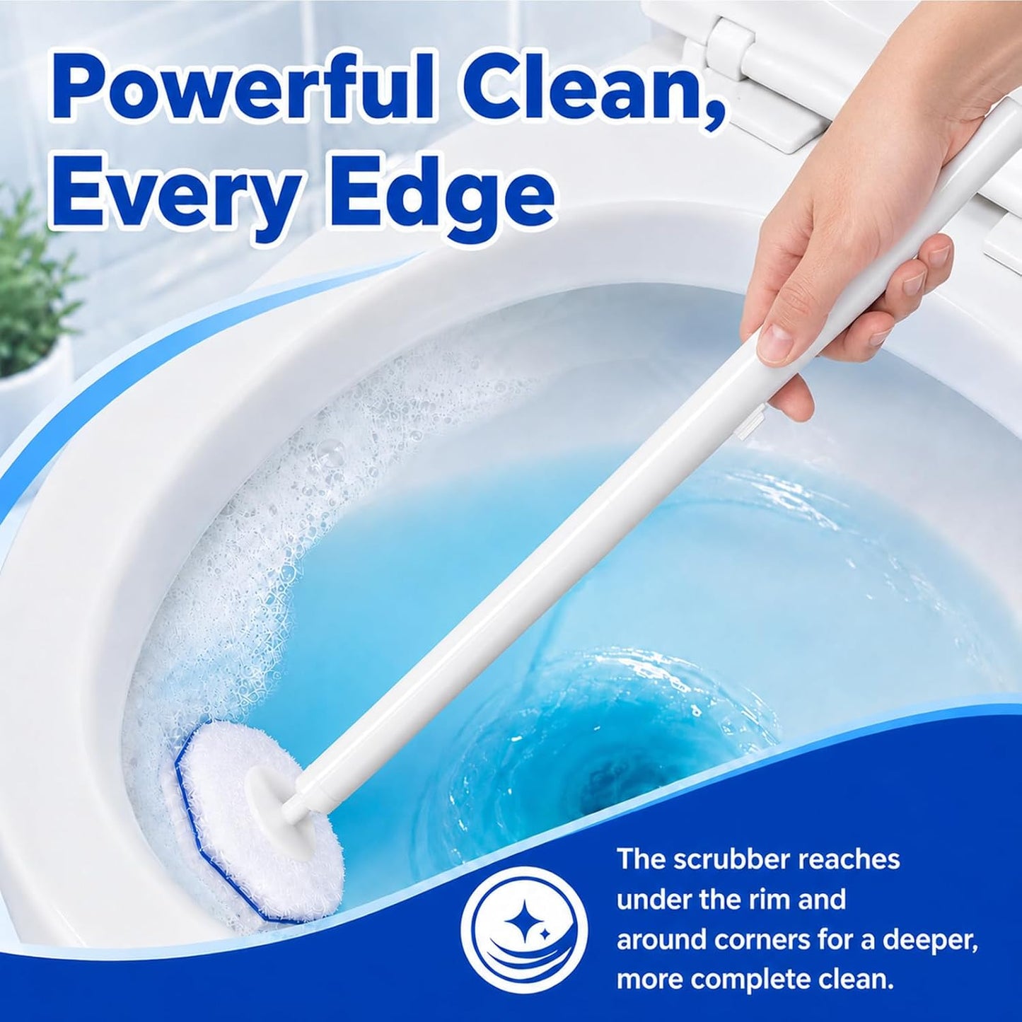 Toilet Wand Starter Kit – Disposable Toilet Bowl Brush Cleaning System, 50 Scrubbing Refills, Wand Handle & Wall-Mounted Hook