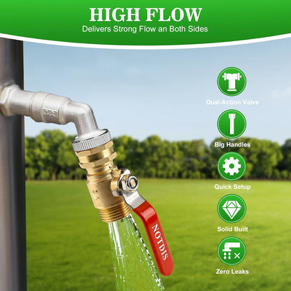 Hose Splitter 2 Way Heavy Duty Brass Garden Hose Splitter with 304 Stainless Steel Long Handle Outdoor Full Flow Hose Splitter Connector,Y Valve 3/4 Inch GHT Thread