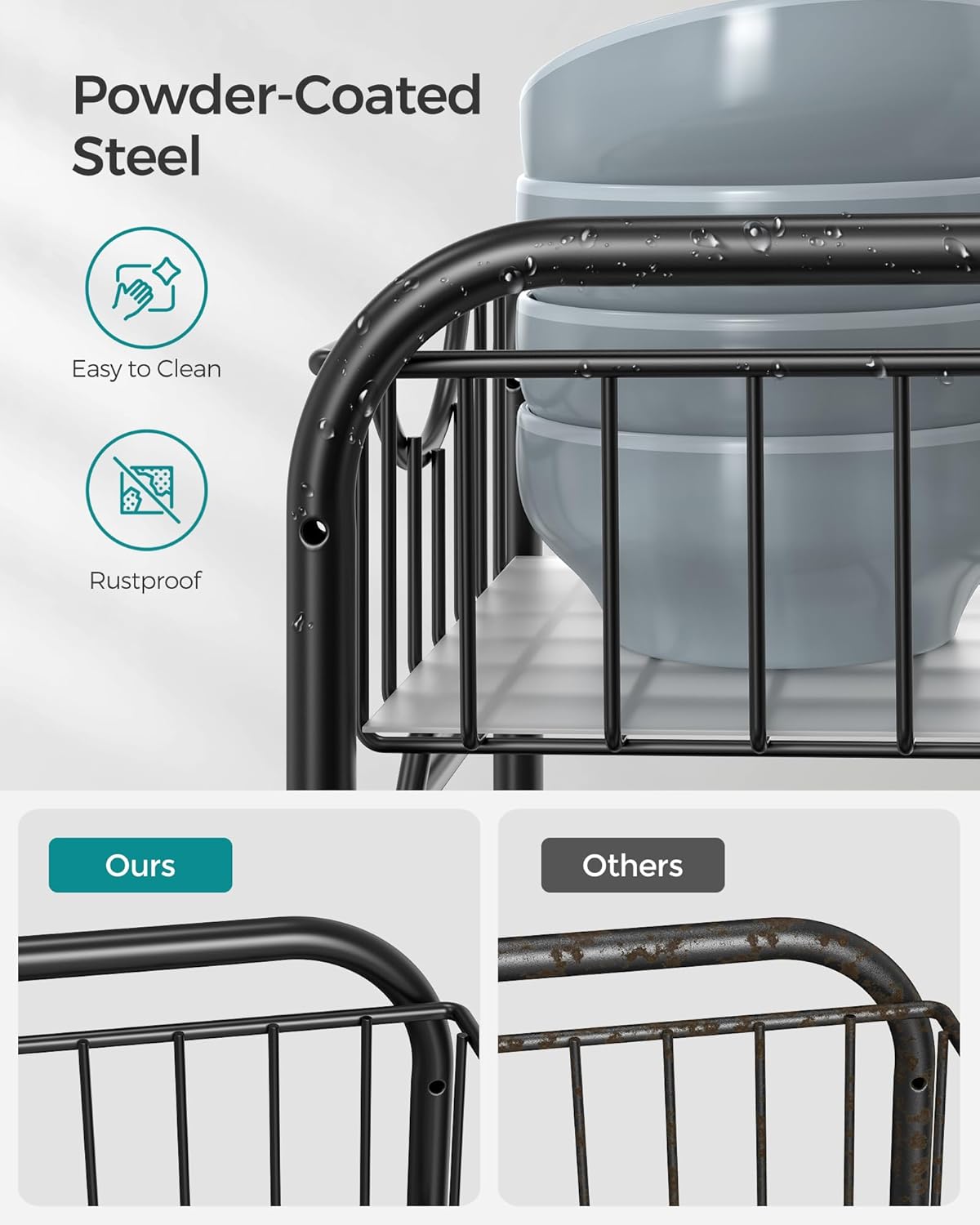 SONGMICS 2-Tier Pull Out Cabinet Organizers, Under Sink Organizer, Bathroom Organizer and Storage, Sliding Basket Drawers, Stackable for Kitchen, Bathroom, Metallic Silver UKCS017E01