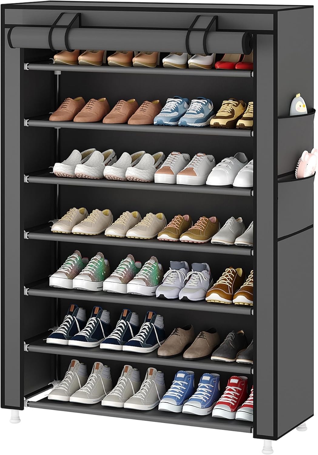 Laiensia 9-Tier Vertical Shoe Rack Organizer, Space Saving Shoe Storage Organizer, Non-Woven Cover Shoe Shelf Holds 36-45 Pairs for Bedroom, Hallway, Closet Entryway, Black