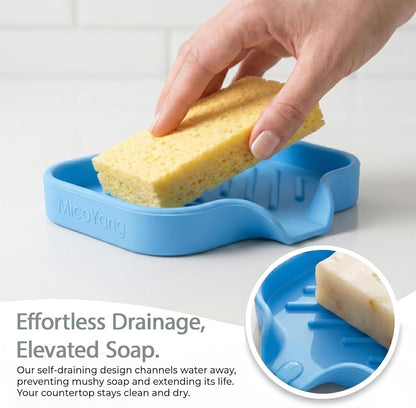 MicoYang Silicone Bathroom Soap Dishes with Drain Spout-Bathroom and Kitchen Sink Organizer,Sponge Holder,Dish Soap Tray,Perfect for Dispenser,Scrubber,Bottle,Cup on Sink or Counter-Coffee 4.9"×3.2"