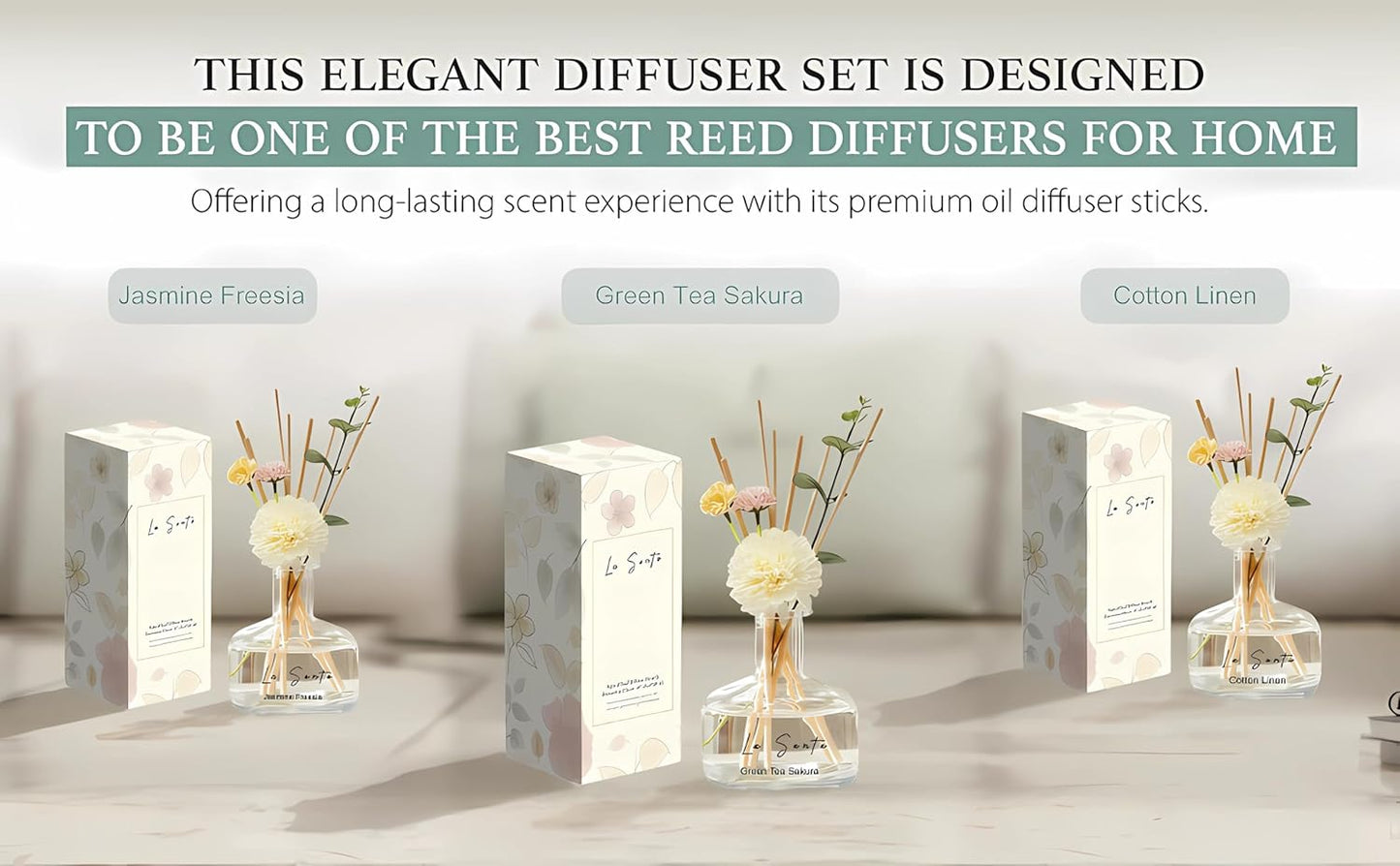 Reed Diffuser Set 8.5 fl oz / 250 ml Glass Bottle with Decorative Flower & Natural Reeds Flameless Home Fragrance for Bathroom Bedroom Office Honeydew Scent