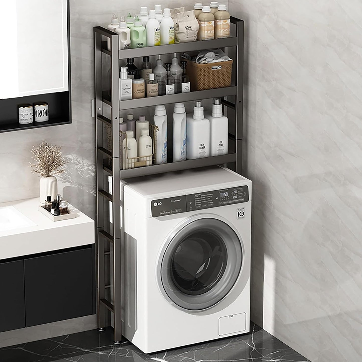 Toilet/Washing Machine Storage Rack,Over Washer And Dryer Shelves,Storage Rack Over Washing Machine Storage Unit,Laundry Room Storage And Organizer Standing Shelf,For Laundry Room Bathroom(White,59.8i