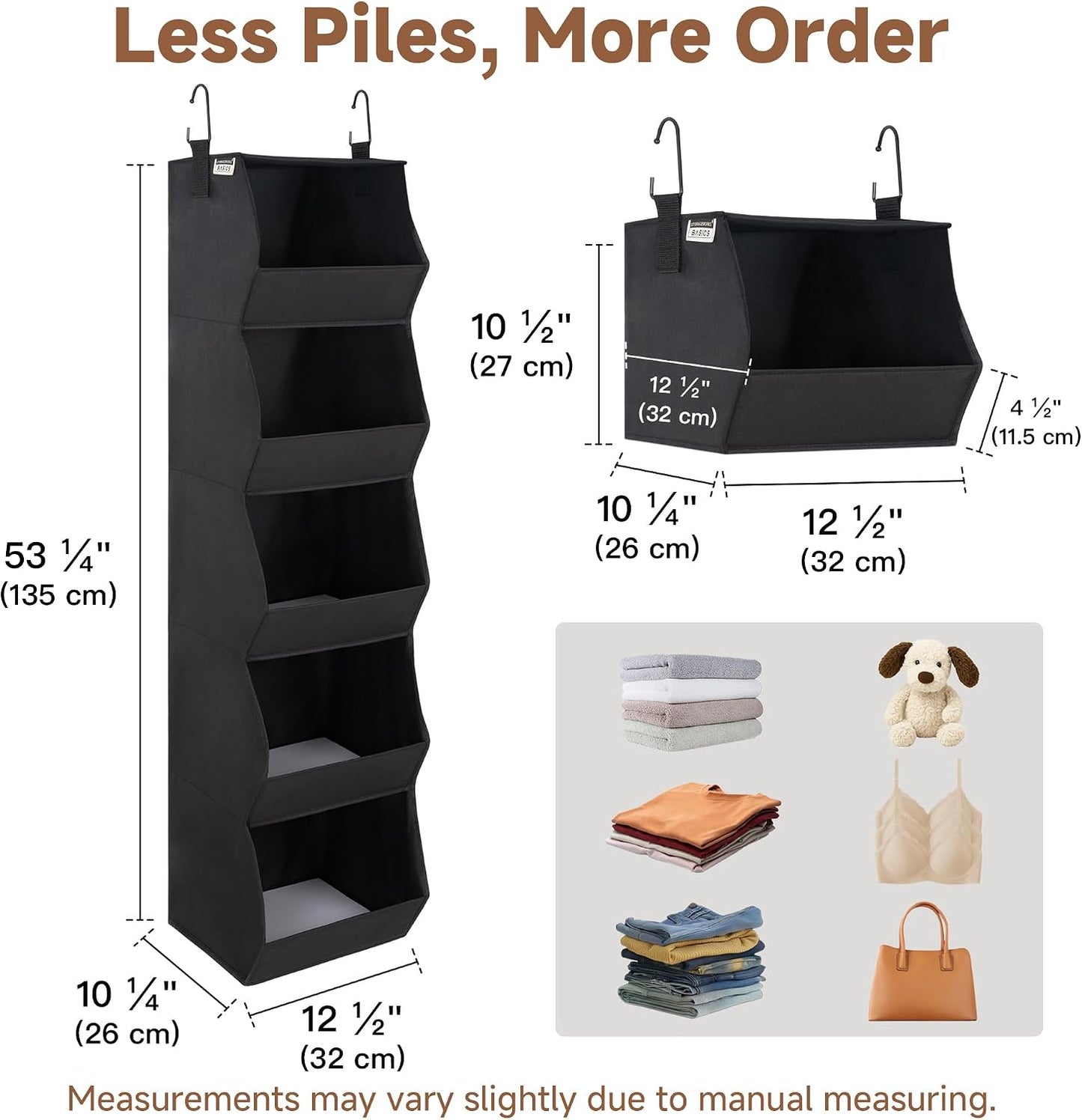 StorageWorks Basics Hanging Closet Organizer, 4-Shelf Wide Trapezoid Closet Shelves with Reinforced Anti-Sagging Support for Sweaters, Hoodies and Handbags, Foldable Storage Organizer, Beige
