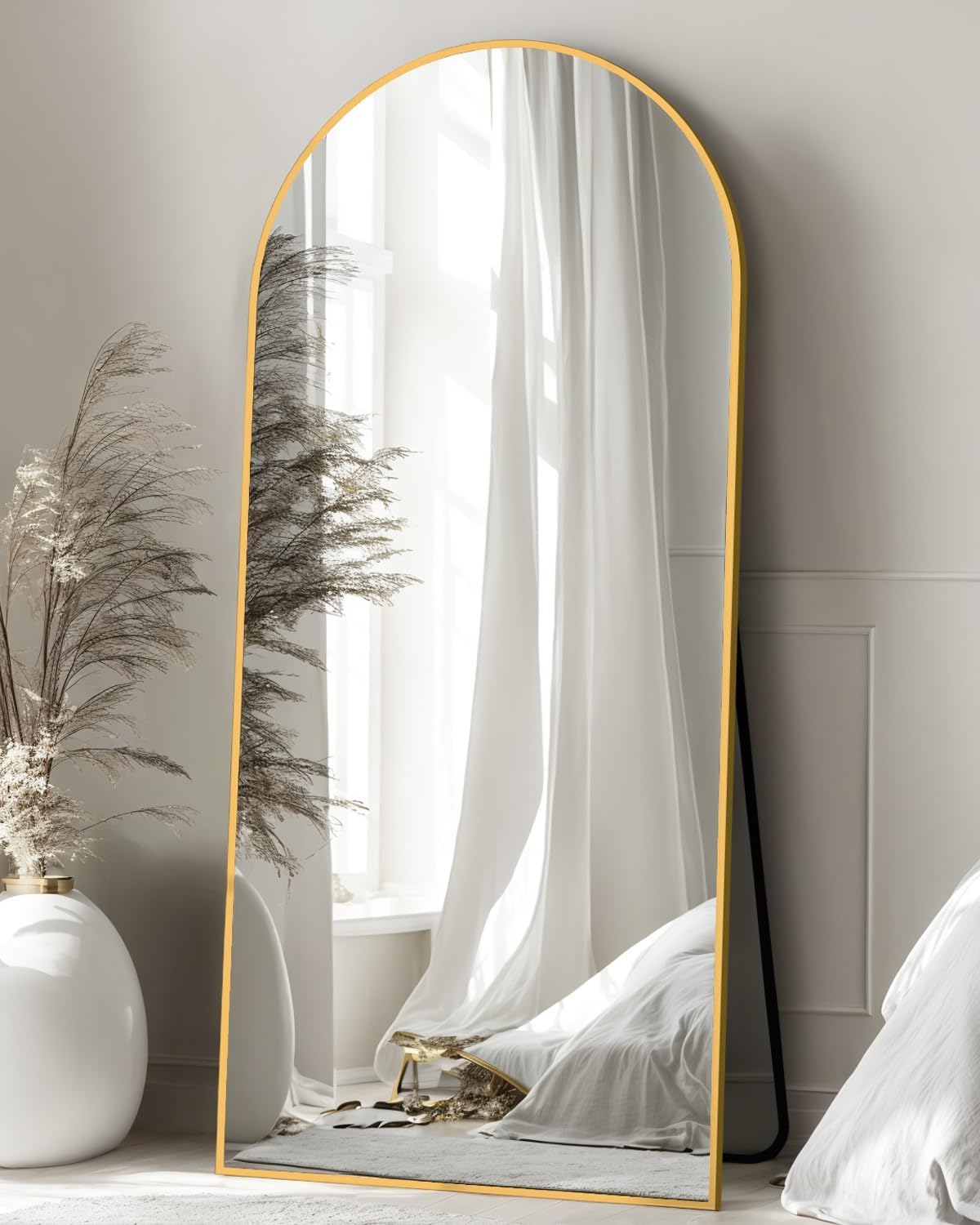 Full Length Mirror with Stand, 71"x28" Arched Full Body Large Stand Up Aluminum Frame Floor Standing Mirror, Freestanding Hanging Leaning Mounted for Bedroom Living Room Entryway Gold