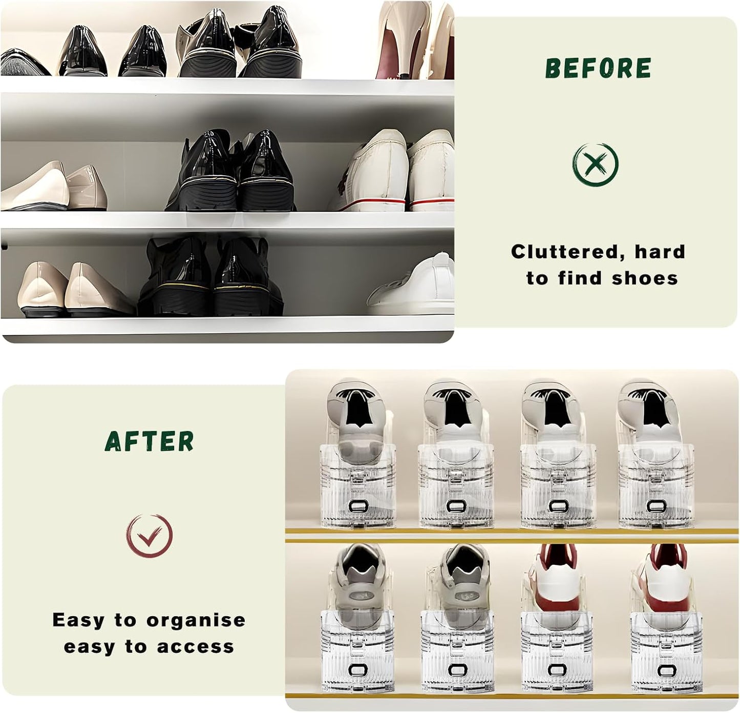 FENRUNXU Shoe Slots Organizer for Closet,12PACK Shoe Stacker Shoe Rack Organizer for Closet Space Saver Storage Shoe Holder Organization(Transparent)