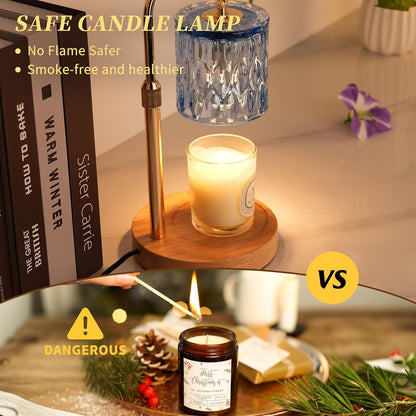 Candle Warmer Lamp with Timer and Dimmable, Electric Wax Melt Candle Warmers Height Adjustable with 2 Bulbs, Birthday Gifts for Women House Warming, Home Decor for Scented Jar Candles(Clear)