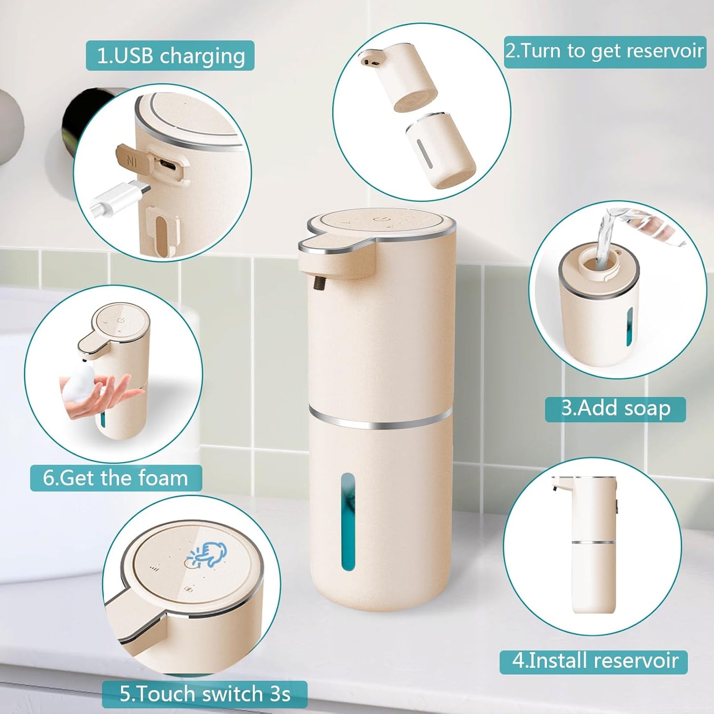Automatic Soap Dispenser – Touchless Foaming Soap Dispenser 400ml USB Rechargeable Dispenser Electric Wall Mounted 4levels Adjustable Foam Soap Dispenser Pump for Bathroom Kitchen(Silver)