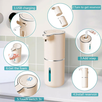 Automatic Soap Dispenser – Touchless Foaming Soap Dispenser 400ml USB Rechargeable Dispenser Electric Wall Mounted 4levels Adjustable Foam Soap Dispenser Pump for Bathroom Kitchen(Silver)