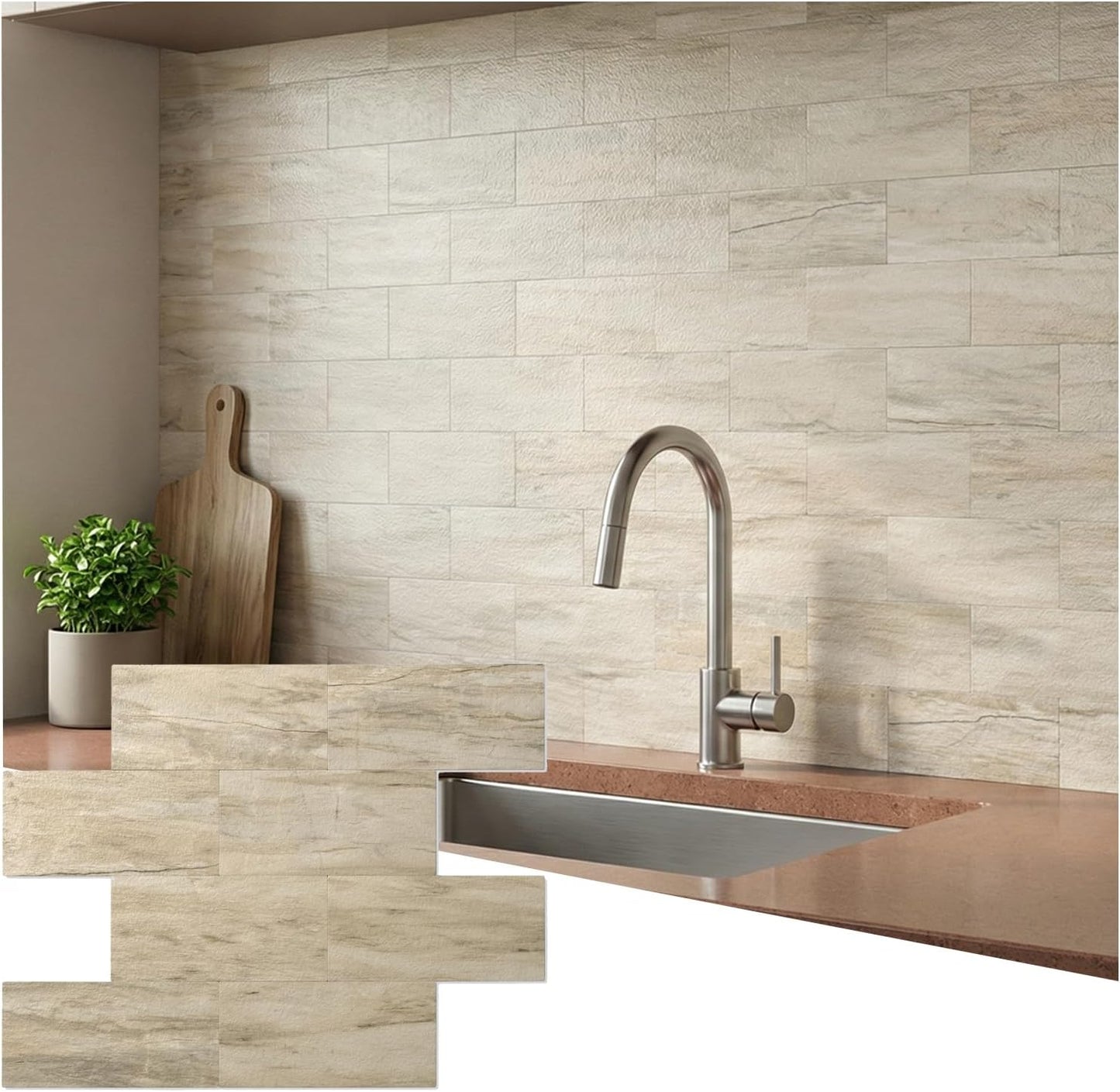 10- Sheet Polished White Peel and Stick Backsplash, 12’’Luxury PVC Ceramic Look Self Stick Subway Tiles, Waterproof Peel and Stick Wall Tiles for Kitchen and Bathrrom