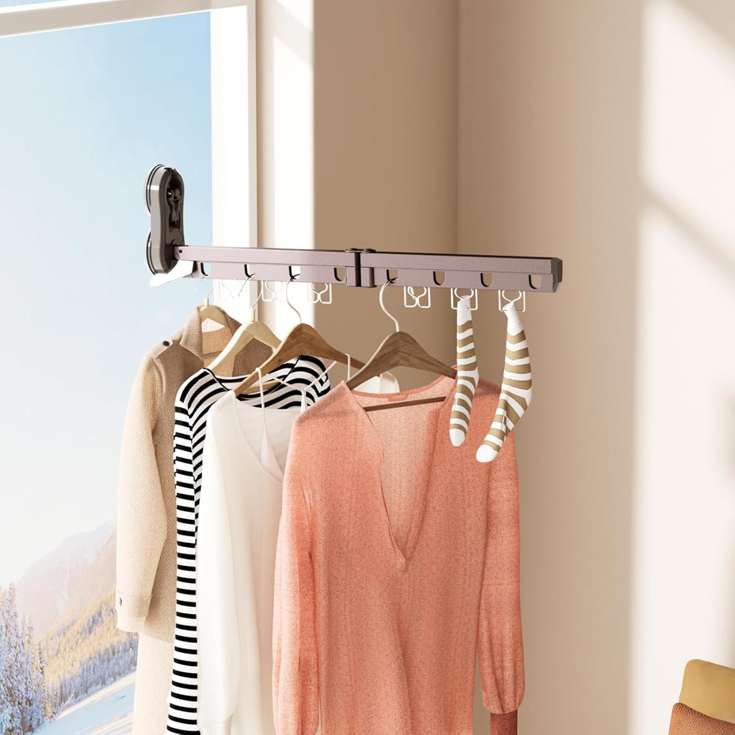 Foldable Clothes Drying Rack with Suction Cup Clothes Rack Portable Drying Racks Laundry Clothes Hanger Collapsible Clothing Racks for Travel Laundry Room Hotel RV Dorm