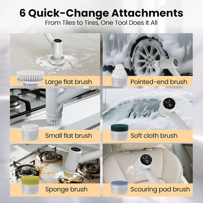 Electric Spin Scrubber – 5-Hour Battery, 6 Brush Heads, No Bending with 47" Extendable Handle, Cordless Power Scrubber for Bathroom Shower Bathtub Tile Kitchen Floor