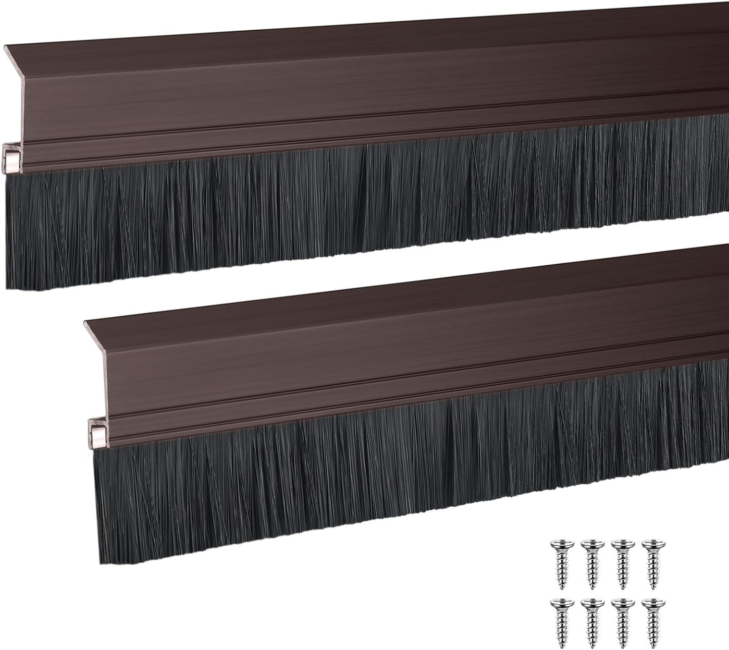 Hushee 2 Pcs 36 Inches Brush Door Sweep for Exterior, Aluminum Commercial Door Sweep Bottom All-Season Alloy Brush for Exterior and Interior Sealing Gaps Keeps Cold Air, Dust Out (White)