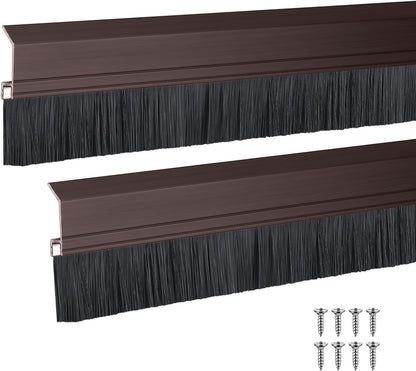 Hushee 2 Pcs 36 Inches Brush Door Sweep for Exterior, Aluminum Commercial Door Sweep Bottom All-Season Alloy Brush for Exterior and Interior Sealing Gaps Keeps Cold Air, Dust Out (White)