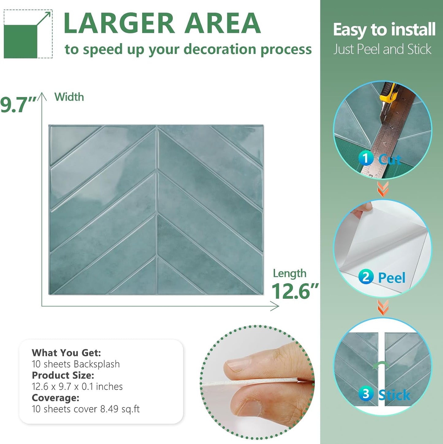 STICKGOO 10 Sheets Thicker Herringbone Peel and Stick Backsplash, 12.6”×9.7” Stick on Wall Tiles, Self Adhesive Tile Sticker for Kitchen Backsplash and Bathroom, White with Grey Grout