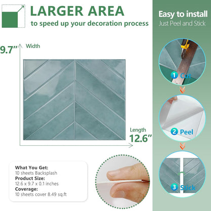 STICKGOO 10 Sheets Thicker Herringbone Peel and Stick Backsplash, 12.6”×9.7” Stick on Wall Tiles, Self Adhesive Tile Sticker for Kitchen Backsplash and Bathroom, White with Grey Grout